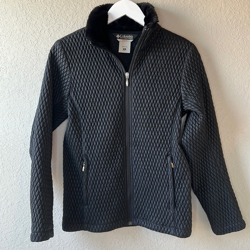 Columbia Sportswear Quilted‎ Jacket Coat Size Small Faux Fur Collar Black